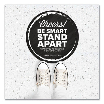 Tabbies® Besafe Messaging Floor Decals, Cheers;be Smart Stand Apart;thank You For Keeping A Safe Distance, 12" Dia, Black-white, 6-ct freeshipping - TVN Wholesale